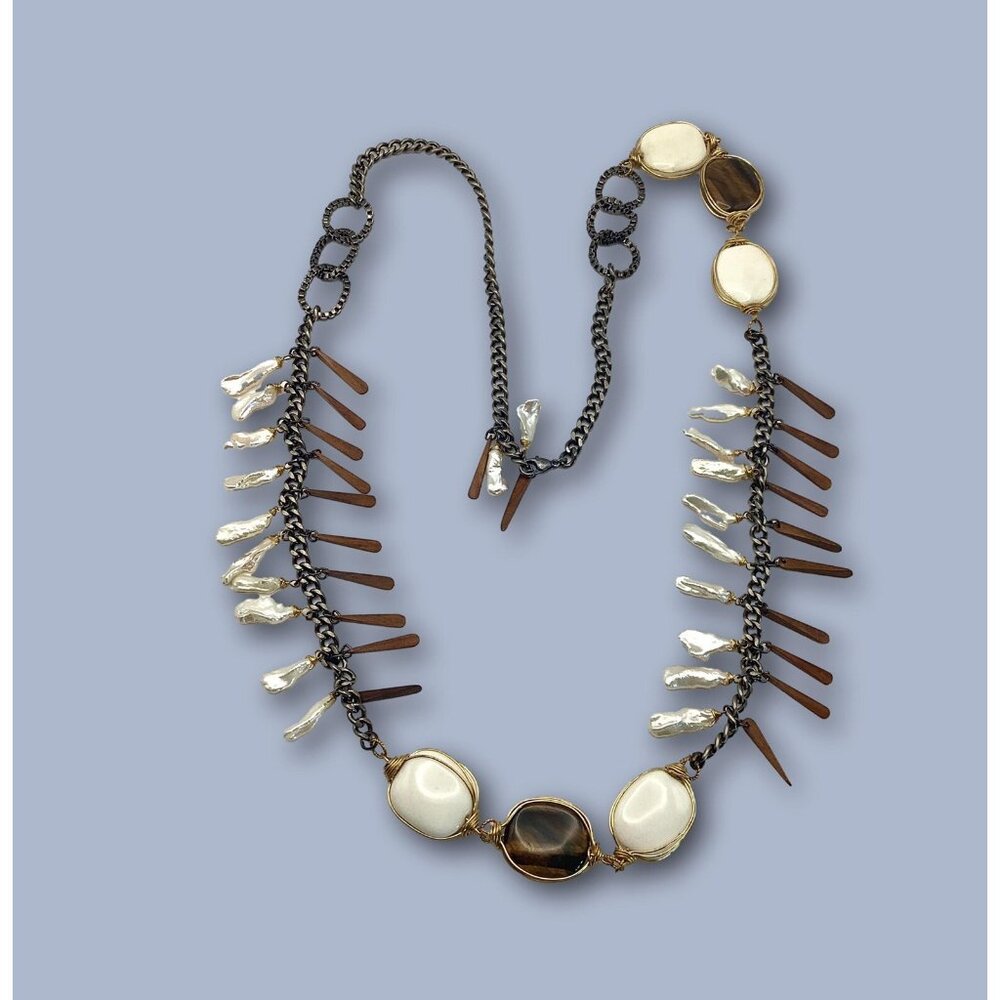 Vintage Haute Couture Designer Necklace Belt Real Baroque Long Pearls Tigers Eye